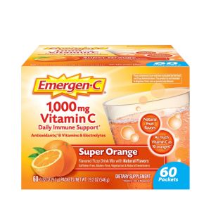 Emergen-C 1000mg Vitamin C Powder for Daily Immune Support Caffeine Free Vitamin C Supplements with Zinc and Manganese, B Vitamins and Electrolytes, Super Orange Flavor -60 Count(Pack of 1)