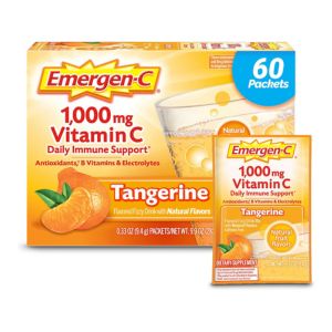 Emergen-C 1000mg Vitamin C Powder for Daily Immune Support Caffeine Free Vitamin C Supplements with Zinc and Manganese, B Vitamins and Electrolytes, Super Orange Flavor -60 Count(Pack of 1)