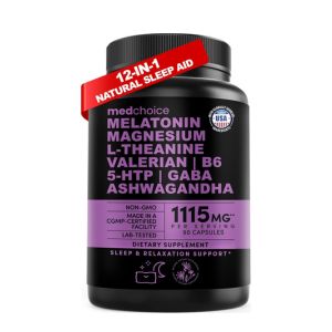 12-in-1 Melatonin Sleep Capsules - Natural Sleep Aids for Adults with Melatonin 5mg and Magnesium Glycinate 500mg, Sleep Aid with Ashwagandha, L Theanine, Valerian Root, GABA, 5-HTP (90ct, Pack of 1)