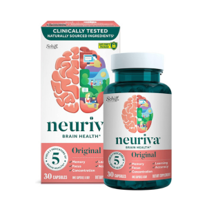 NEURIVA Original Brain Supplement for Memory, Focus & Concentration + Learning & Accuracy with Clinically Tested Nootropics Phosphatidylserine and Neurofactor, Caffeine Free, 30ct Capsules