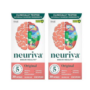NEURIVA Original Brain Supplement for Memory, Focus & Concentration + Learning & Accuracy with Clinically Tested Nootropics Phosphatidylserine and Neurofactor, Caffeine Free, 30 Capsules (2 Pack)