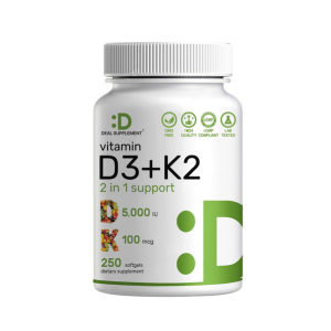 DEAL SUPPLEMENT 2 Pack Vitamin D3 K2 Softgel, 250 Count, 2-1 Complex, Vitamin D3 5000 IU &amp; Vitamin K2 MK7, Promotes Heart, Bone &amp; Teeth Health – Very Easy to Swallow