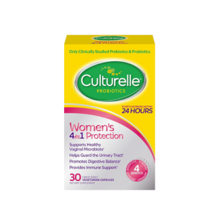 Culturelle 4-in-1 Probiotics for Women, Daily Probiotic &amp; Prebiotic Supplement to Support Vaginal Health, Digestive Health, Immune Health, Occasional Diarrhea, Gas &amp; Bloating Relief, Non-GMO, 30 Count