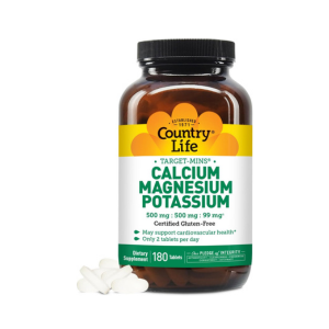 Country Life Target Mins - Calcium Magnesium Potassium Bone &amp; Heart Health Supplement, 1000mg Calcium, 500mg Magnesium, Supports Calcium Utilization, 180 Tablets – Certified Gluten Free &amp; Vegan