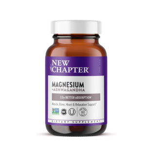 New Chapter Magnesium + Ashwagandha Supplement, 325 mg with Magnesium Glycinate, 2.5x Absorption, Muscle Recovery, Heart & Bone Health, Calm & Relaxation, Gluten Free, Non-GMO - 60 ct (2 Month Supply)