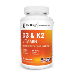 Dr. Berg D3 K2 Vitamin 5000 IU w/MCT Powder - Includes 50 mcg MK7 Vitamin K2, Purified Bile Salts, Zinc & Magnesium for Ultimate Absorption - K2 D3 Vitamin Supplement - 60