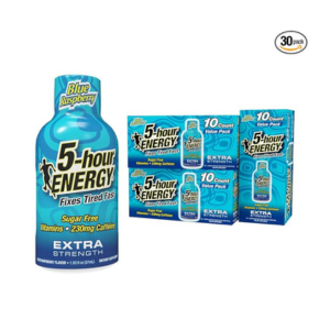 5-Hour ENERGY Shots Extra Strength | Blue Raspberry Flavor | 1.93 oz. 30 Count | Sugar Free, Zero Calories | Amino Acids and Essential B Vitamins | Dietary Supplement | Feel Alert and Energized