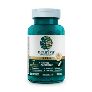 NEURIVA Ultra Decaffeinated Clinically Tested Nootropic Brain Supplement for Mental Alertness, Memory, Focus & Concentration, Cognivive, Neurofactor, Phosphatidylserine, Vitamins B6 B12, 60 Capsules