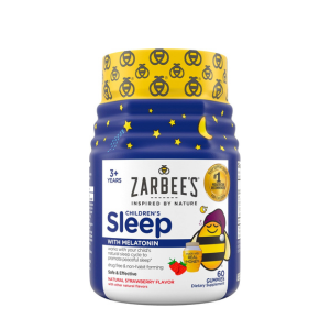 Zarbee's Kids Melatonin Gummies Sleep Supplement, Drug-Free Non-Habit Forming Children Sleep Gummies, Works with Body’s Natural Rest Cycles, Ages 3+, Natural Strawberry, 60 Gummies