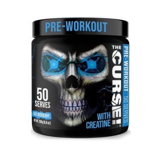 JNX SPORTS The Curse! Pre Workout Powder for Men &amp; Women, Caffeine, Beta-Alanine, Creatine, L-Citrulline, 50 Servings, Blue Raspberry Flavor – Boost Energy, Strength &amp; Focus