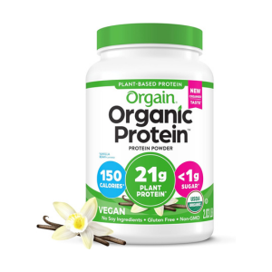Orgain Organic Vegan Protein Powder, Vanilla Bean - 21g Plant Protein, 6g Prebiotic Fiber, No Lactose Ingredients, No Added Sugar, Non-GMO, For Shakes & Smoothies, 2.03 lb (Packaging May Vary)