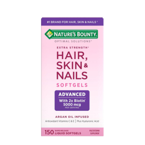 Nature's Bounty Advanced Hair, Skin & Nails, Argan-Infused Vitamin Supplement with Biotin and Hyaluronic Acid, 150 Rapid Release Softgels, 50 Total Servings