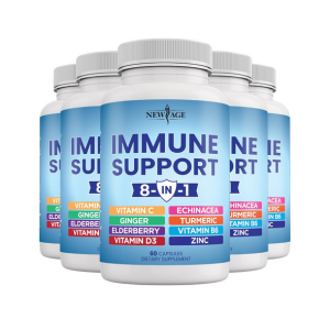 NEW AGE 8 in 1 Immune Support Booster Supplement with Echinacea, Vitamin C and Zinc 50mg, Vitamin D 5000 IU, Turmeric Curcumin & Ginger, B6, Elderberry (8 in 1 Capsules (Pack of 3))