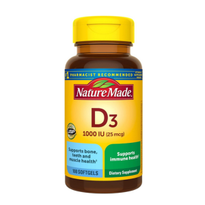 Nature Made Vitamin D3 1000 IU (25 mcg), Dietary Supplement for Bone, Teeth, Muscle and Immune Health Support, 300 Softgels, 300 Day Suppl