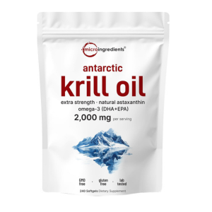 Micro Ingredients Antarctic Krill Oil Supplement with Natural Astaxanthin, 1000mg Per Serving, 300 Soft-Gels, Rich in Omega-3s EPA & DHA, Supports Immune System & Brain Health, Easy to Swallow