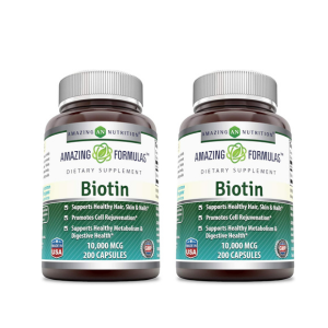 Amazing Formulas Biotin 10000 mcg Veggie Capsules | Vitamin B7 Supplement | Non-GMO | Gluten Free | Made in USA (200 Count | 2 Pack)