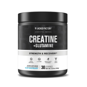 Jacked Factory Creatine + Glutamine - Creatine Supplement with L-Glutamine for Muscle Recovery, Muscle Growth, Increased Strength, Enhanced Energy Output, and Gut Health - 30 Servings, Blue Raspberry