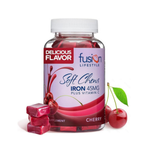 Chewable Iron Supplement for Women & Men - Cherry Flavor, Iron Vitamin C Soft Chew for Max Absorption, Iron as Ferrous Fumarate, Ideal for Anemia and Iron Deficiency, 2 Month Supply